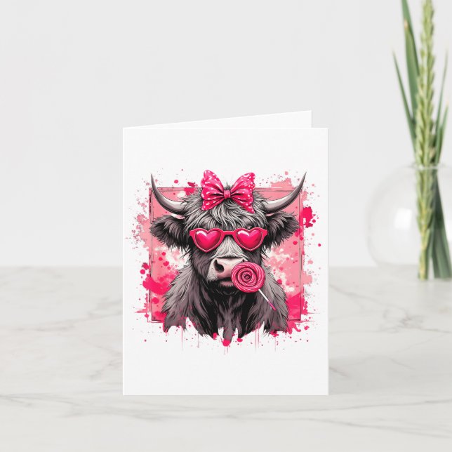 Funny Valentine Highland Cow Lollip Heart Art Nk L Kort (Framsida)
