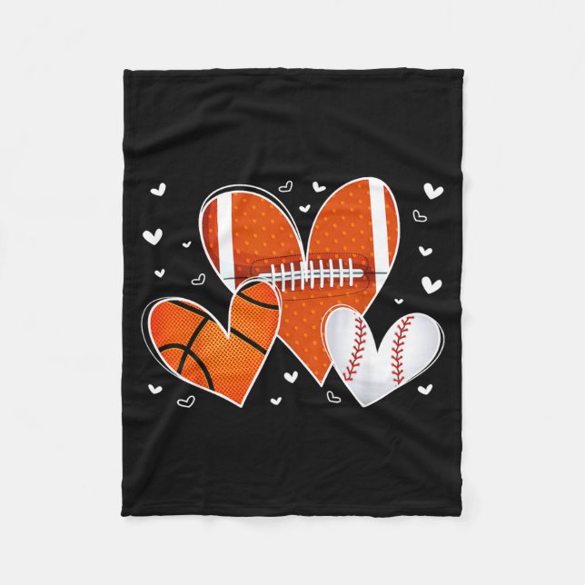 Funny Valentines Baseball Basketball Football Hear Fleecefilt (Framsidan)