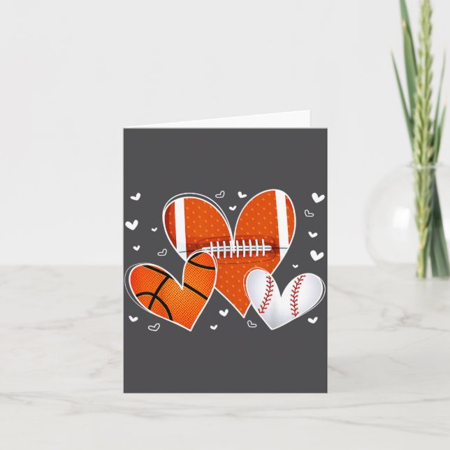 Funny Valentines Baseball Basketball Football Hear Kort (Framsida)