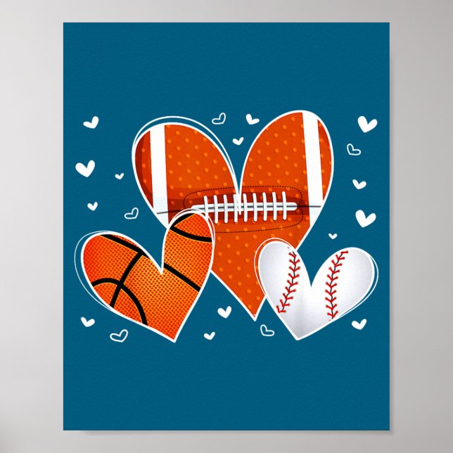 Funny Valentines Baseball Basketball Football Hear Poster (Framsidan)