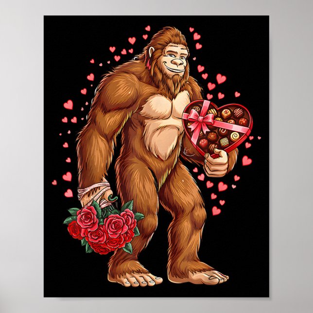 Funny Valentines Day Bigfoot Heart Love Sasquatch  Poster (Framsidan)