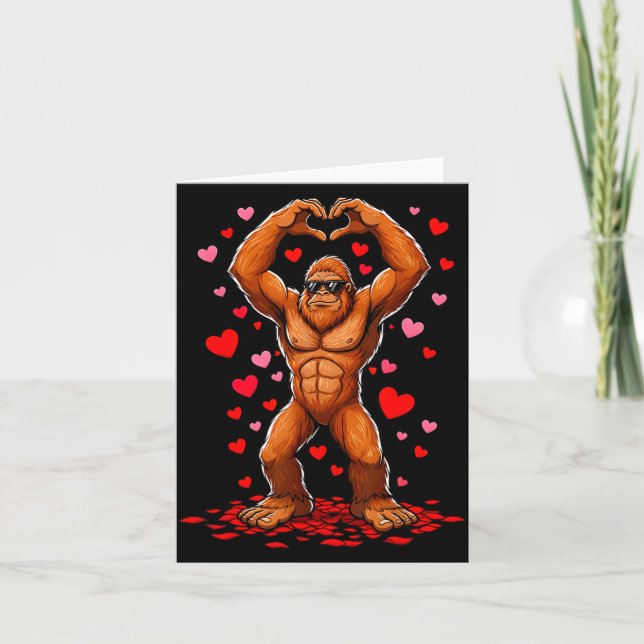 Funny Valentines Day Bigfoot Heart Sungles Sasquat Kort (Framsida)