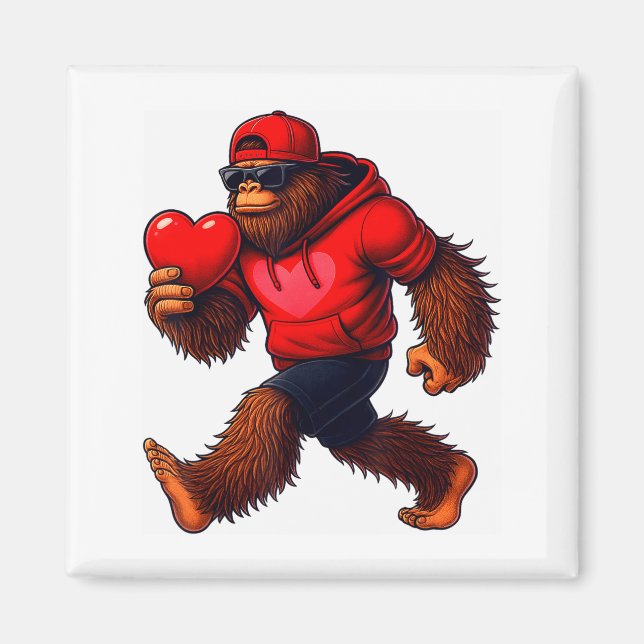 Funny Valentines Day Bigfoot Heart Sungles Sasquat Magnet (Framsidan)
