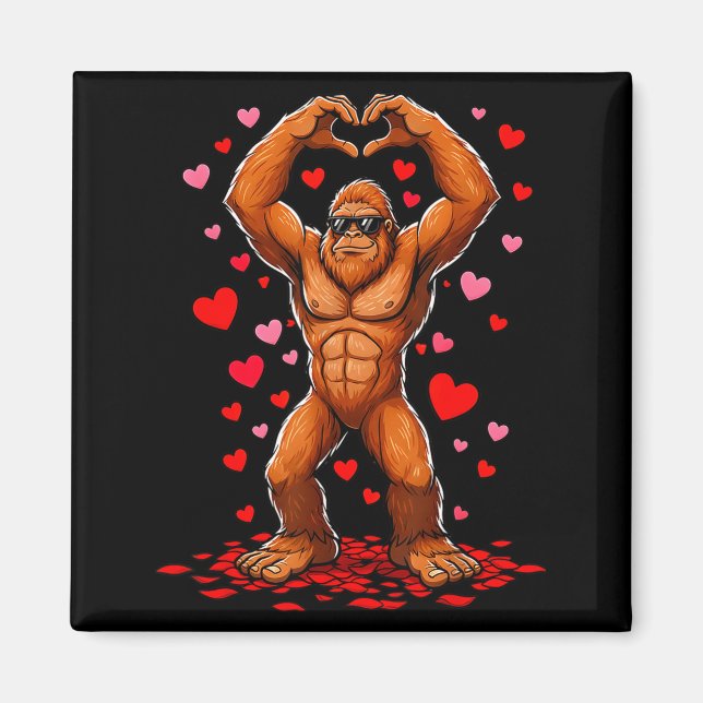 Funny Valentines Day Bigfoot Heart Sungles Sasquat Magnet (Framsidan)