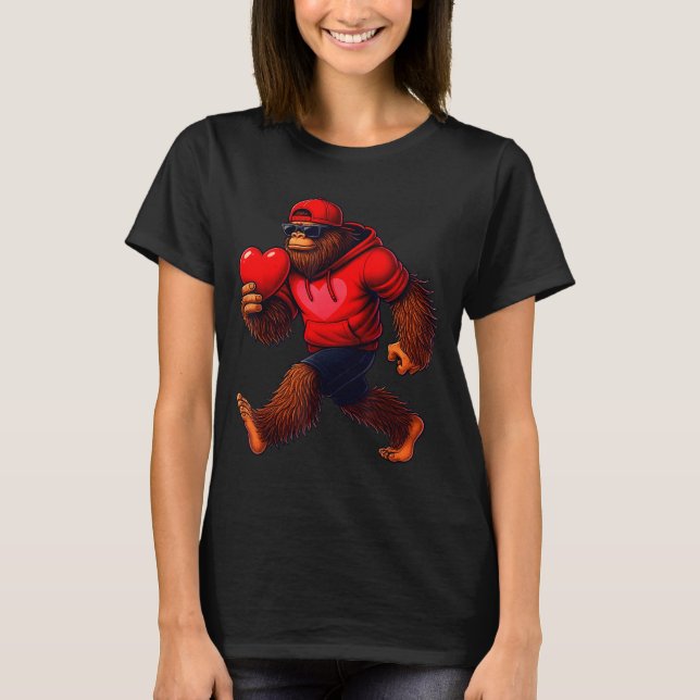 Funny Valentines Day Bigfoot Heart Sungles Sasquat T Shirt (Framsida)