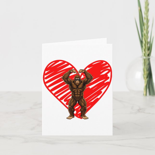 Funny Valentines Day Bigfoot Sungles In Heart Sasq Kort (Framsida)