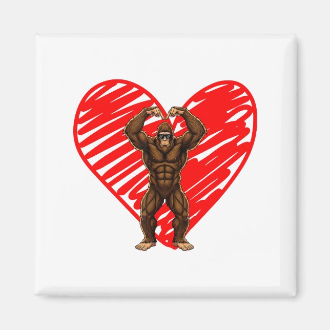 Funny Valentines Day Bigfoot Sungles In Heart Sasq Magnet (Framsidan)