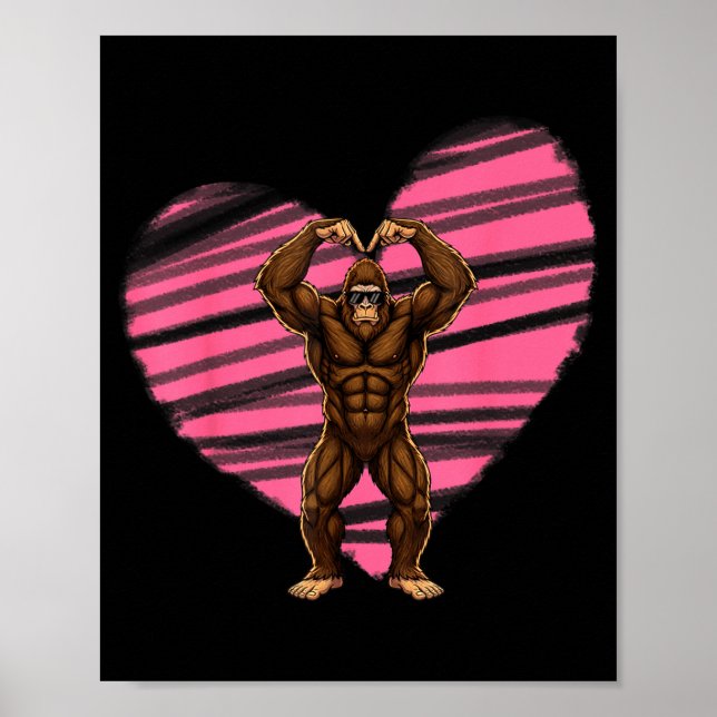 Funny Valentines Day Bigfoot Sungles In Heart Sasq Poster (Framsidan)