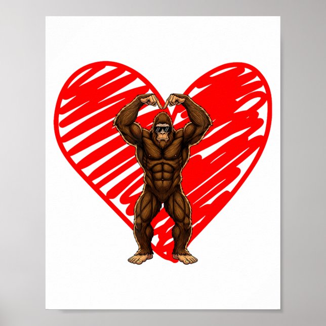 Funny Valentines Day Bigfoot Sungles In Heart Sasq Poster (Framsidan)