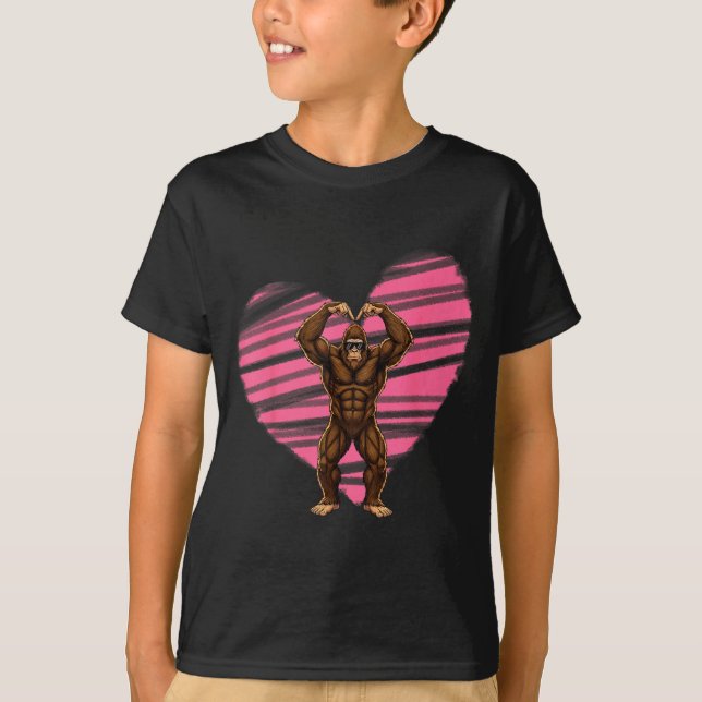 Funny Valentines Day Bigfoot Sungles In Heart Sasq T Shirt (Framsida)