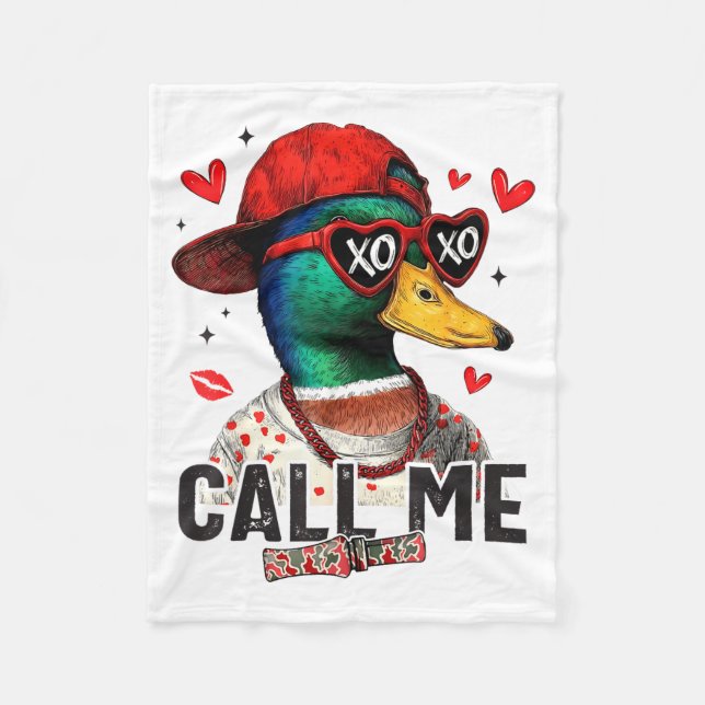 Funny Valentines Day Call Me Duck Hunting Men Wome Fleecefilt (Framsidan)