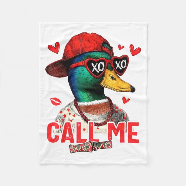 Funny Valentines Day Call Me Duck Hunting Men Wome Fleecefilt (Framsidan)