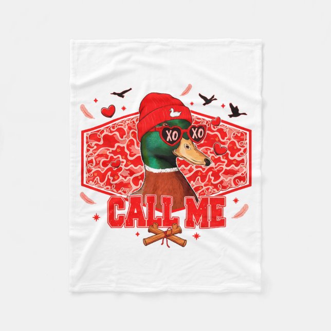 Funny Valentines Day Call Me Duck Hunting Men Wome Fleecefilt (Framsidan)