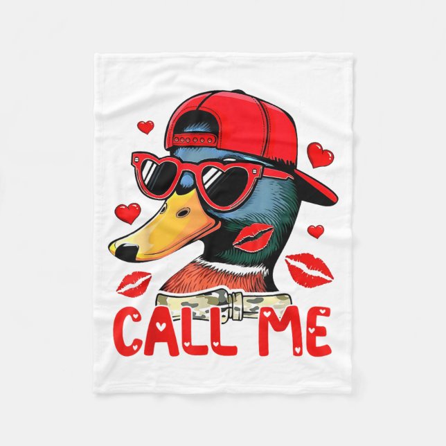 Funny Valentines Day Call Me Duck Hunting Men Wome Fleecefilt (Framsidan)