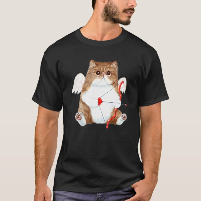 Funny Valentine's Day Cat Cupid Heart Persian Kitt T Shirt (Framsida)