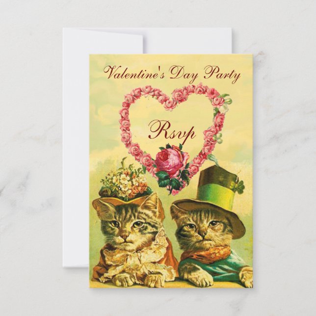 FUNNY VALENTINE'S DAY CATS, ROSA ROS HEART OSA INBJUDNINGAR (Framsida)
