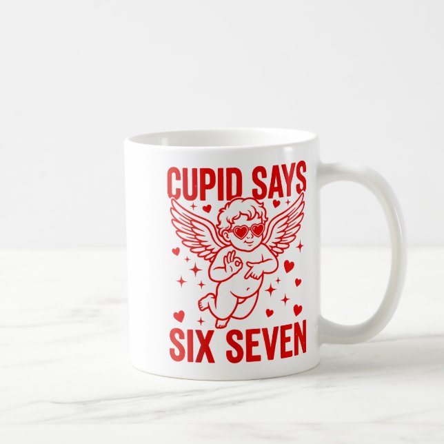 Funny Valentine's Day Cud Says Six Seven Meme Girl Kaffemugg (Höger)
