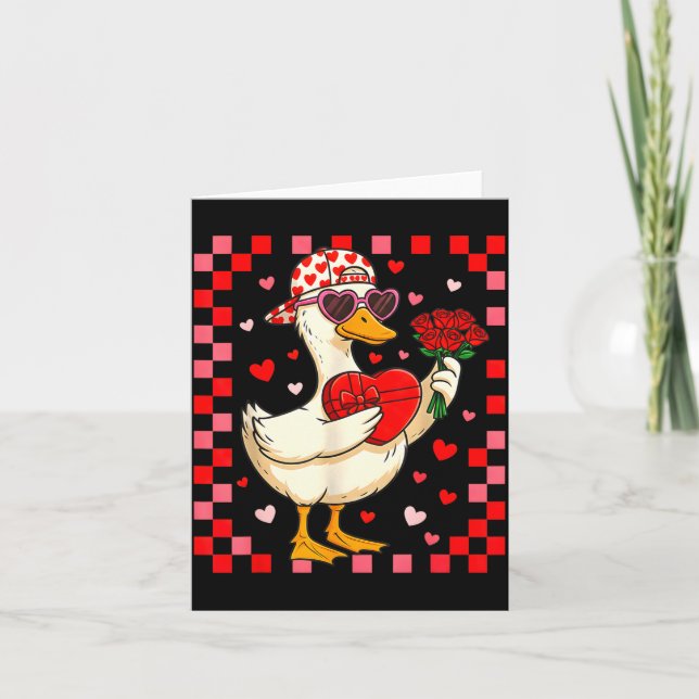 Funny Valentines Day Duck Heart Valentine Cud Kids Kort (Framsida)