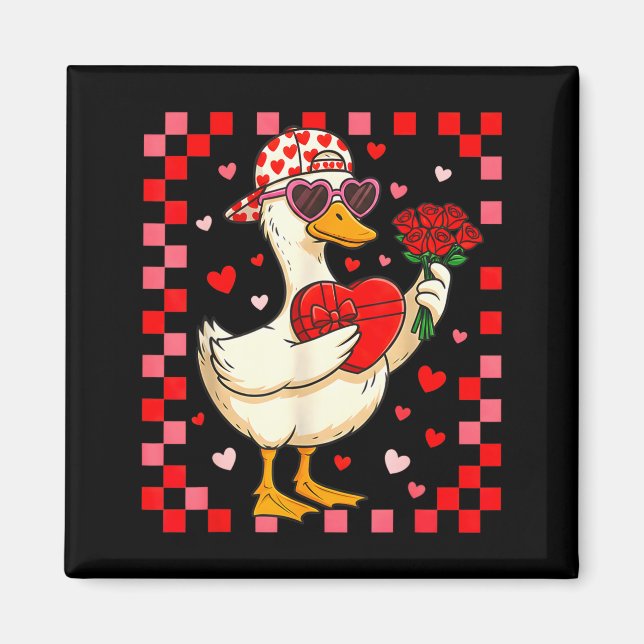 Funny Valentines Day Duck Heart Valentine Cud Kids Magnet (Framsidan)