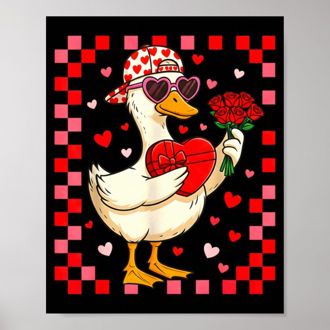 Funny Valentines Day Duck Heart Valentine Cud Kids Poster (Framsidan)