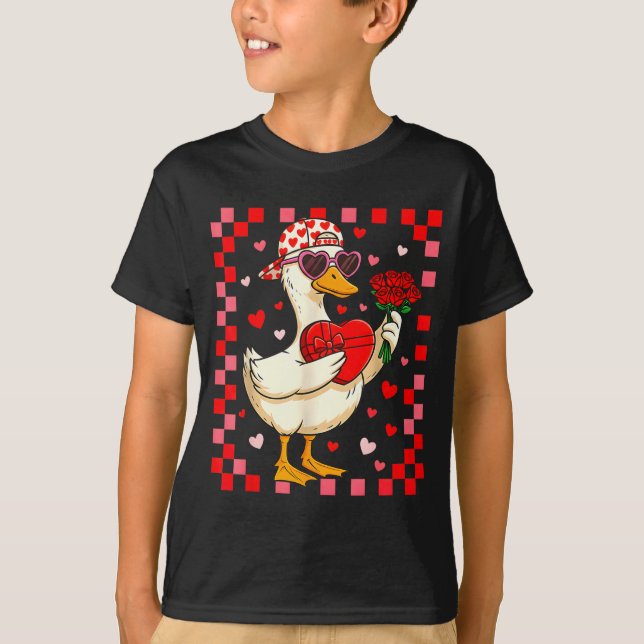 Funny Valentines Day Duck Heart Valentine Cud Kids T Shirt (Framsida)