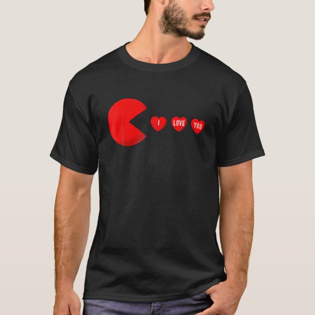 Funny Valentine's Day Eating Hearts , Gamer Men Wo T Shirt (Framsida)