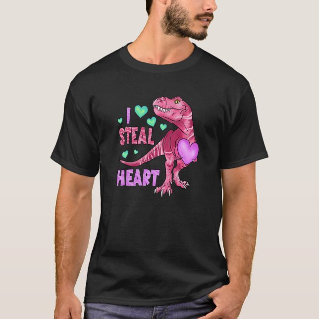 Funny Valentines day Graphic Shirt Dinosaur I Stee T (Framsida)
