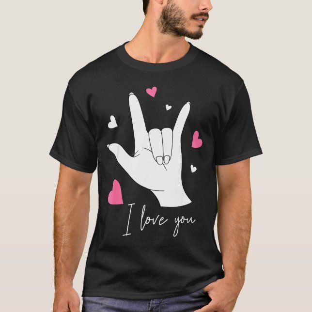 Funny Valentines Day Heart I Love You Hand Sign La T Shirt (Framsida)
