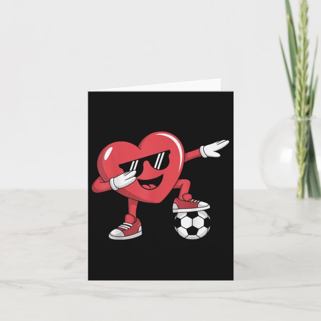Funny Valentines day Heart spelar fotboll Boys Gir Kort (Framsida)