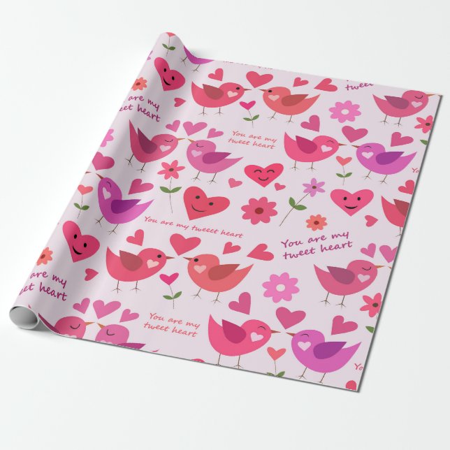 Funny Valentines day Love birds Mönster Presentpapper (Utrullad)