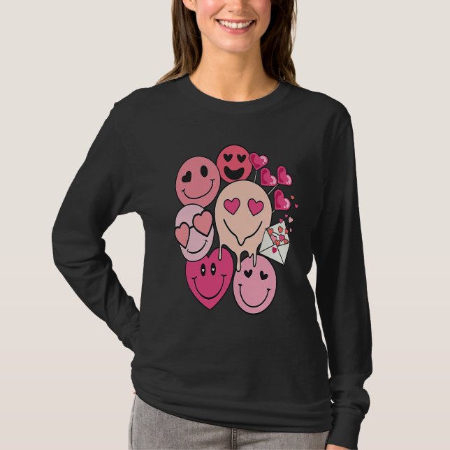 Funny Valentine's Day retro smile heart candy T Shirt (Framsida)