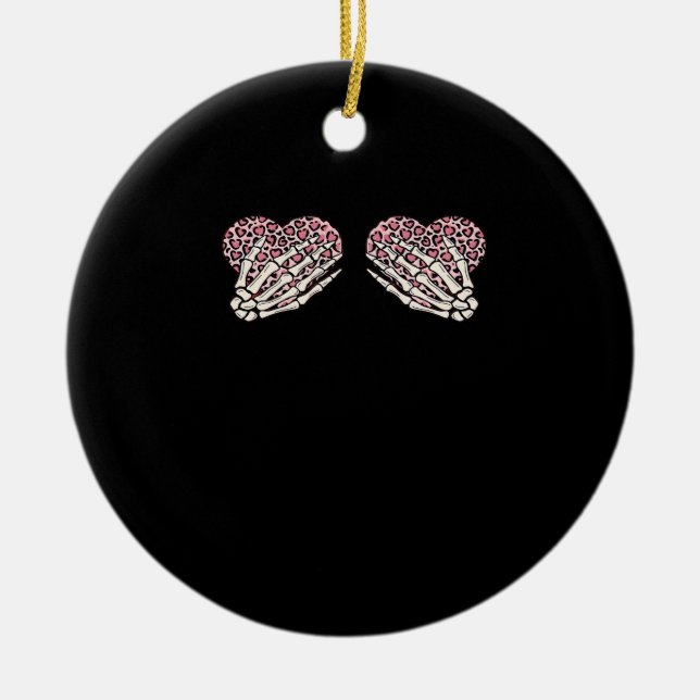 Funny Valentines day Skeleton Händer Hearts Girl C Julgransprydnad Keramik (Framsidan)