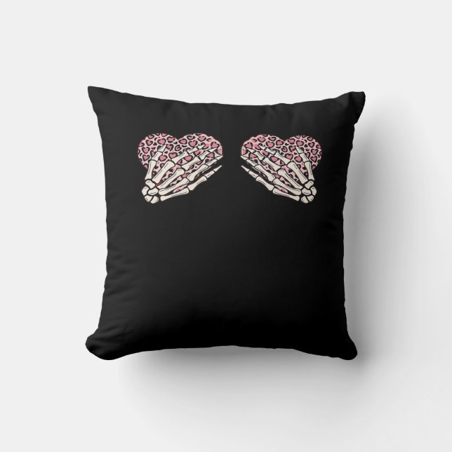 Funny Valentines day Skeleton Händer Hearts Girl C Kudde (Framsida)