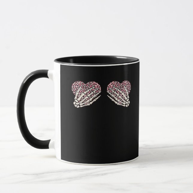 Funny Valentines day Skeleton Händer Hearts Girl C Mugg (Vänster)