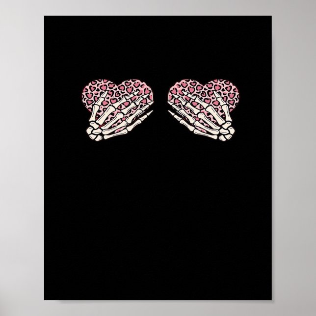 Funny Valentines day Skeleton Händer Hearts Girl C Poster (Framsidan)