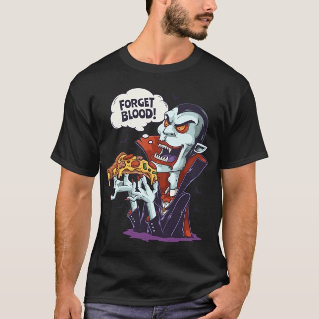 Funny Vampire Eating Pizza Halloween Lazy Costume T Shirt (Framsida)