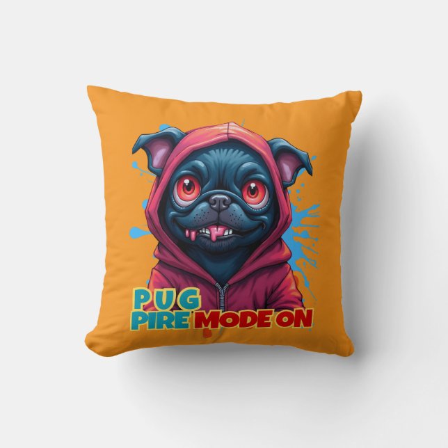 Funny Vampire Pug Graffiti Kudde (Framsida)