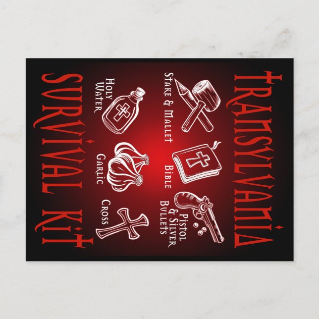 Funny Vampire Transylvania Survival Kit Vykort (Framsida)
