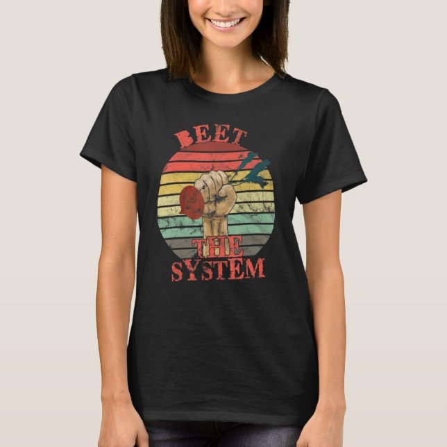 Funny Vegan Beet the System Anarchy Retro Veganism T Shirt (Framsida)