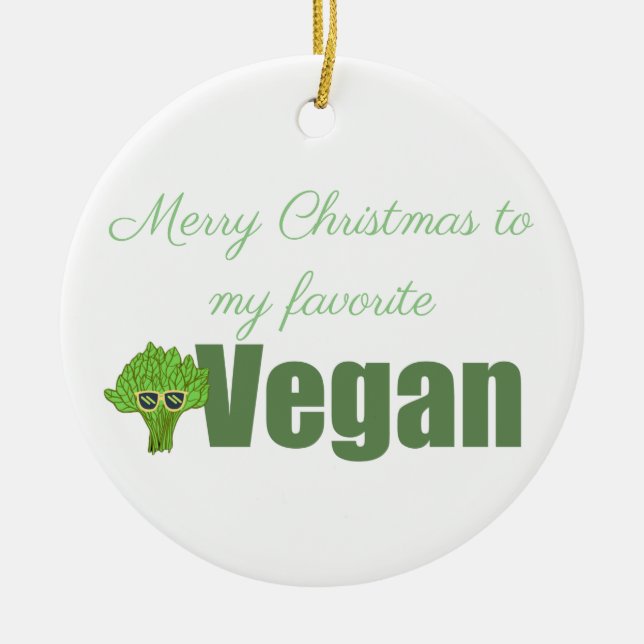 Funny Vegan Broccoli Cute Illustration jul Julgransprydnad Keramik (Framsidan)