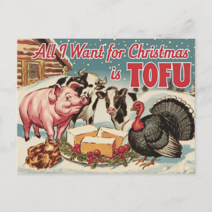 Funny Vegan Vegetarian jul Tofu Vykort