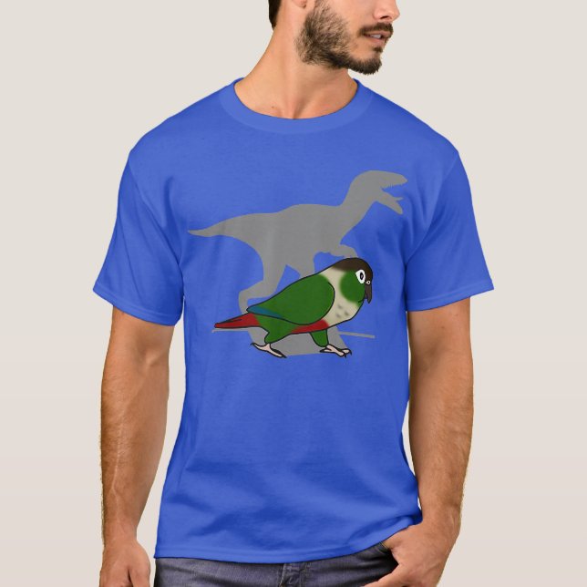 Funny Velociraptor Grönt Cheeked Conure Birb T Shirt (Framsida)