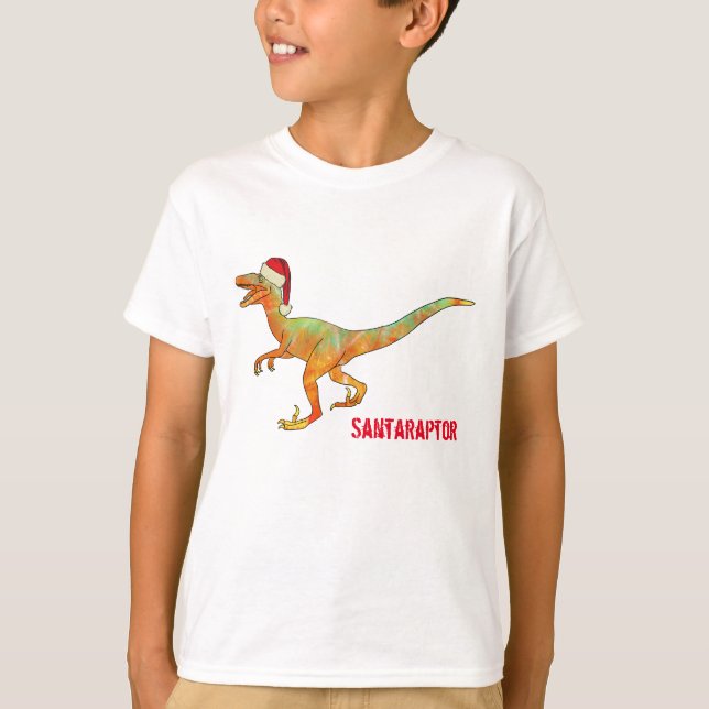 Funny Velociraptor Santa Dinosaur Raptor jul T Shirt (Framsida)