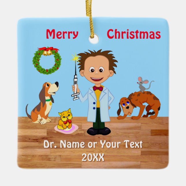 Funny Veterinär jul Ornament, Male Vet Julgransprydnad Keramik (Framsida)