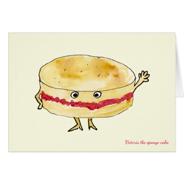 Funny Victoria Sponge Cake Quirky Tecknad Humor Hälsningskort (Framsidan Horizontal)