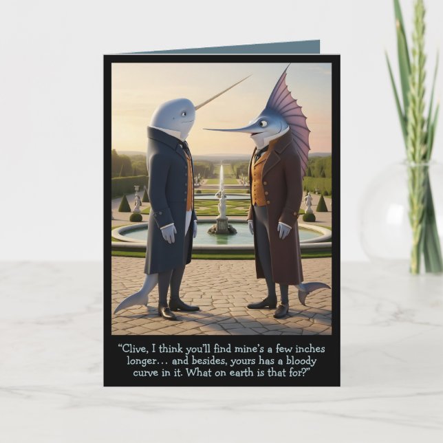 Funny Victorian card anthropomorphic Narwhal theme Kort (Framsida)