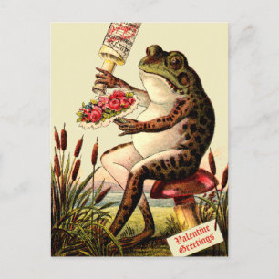 Funny Victorian Era Frog på Toadstool Valentine Helg Vykort