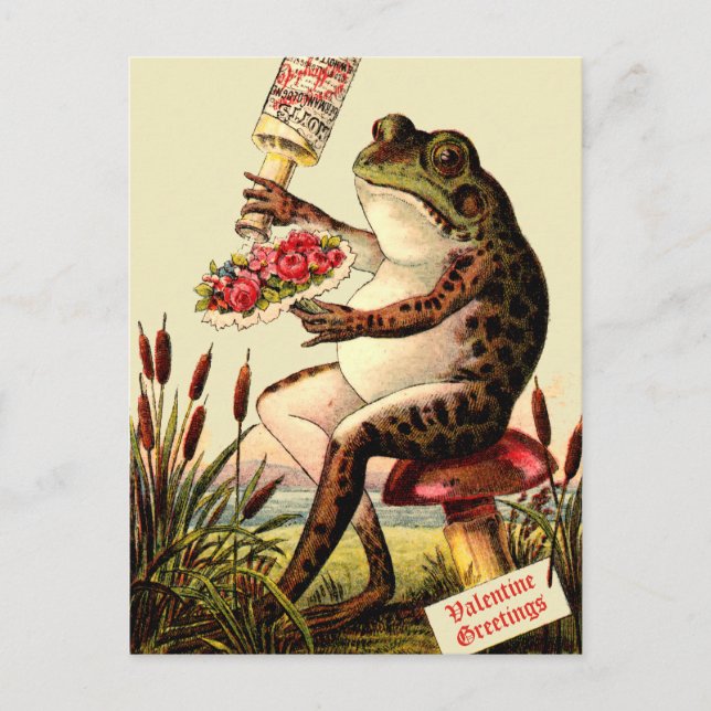 Funny Victorian Era Frog på Toadstool Valentine Helg Vykort (Framsida)