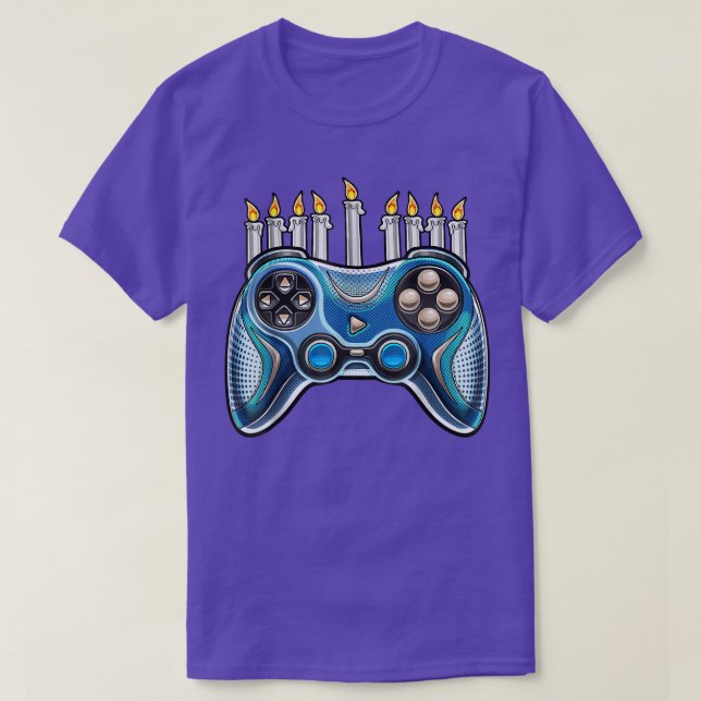 Funny videospelskontroll Hanukkah Menorah Candl T Shirt (Design framsida)