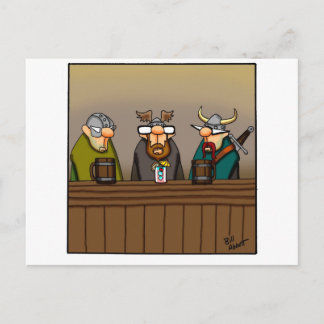 Funny Viking Drinking Tecknad Vykort
